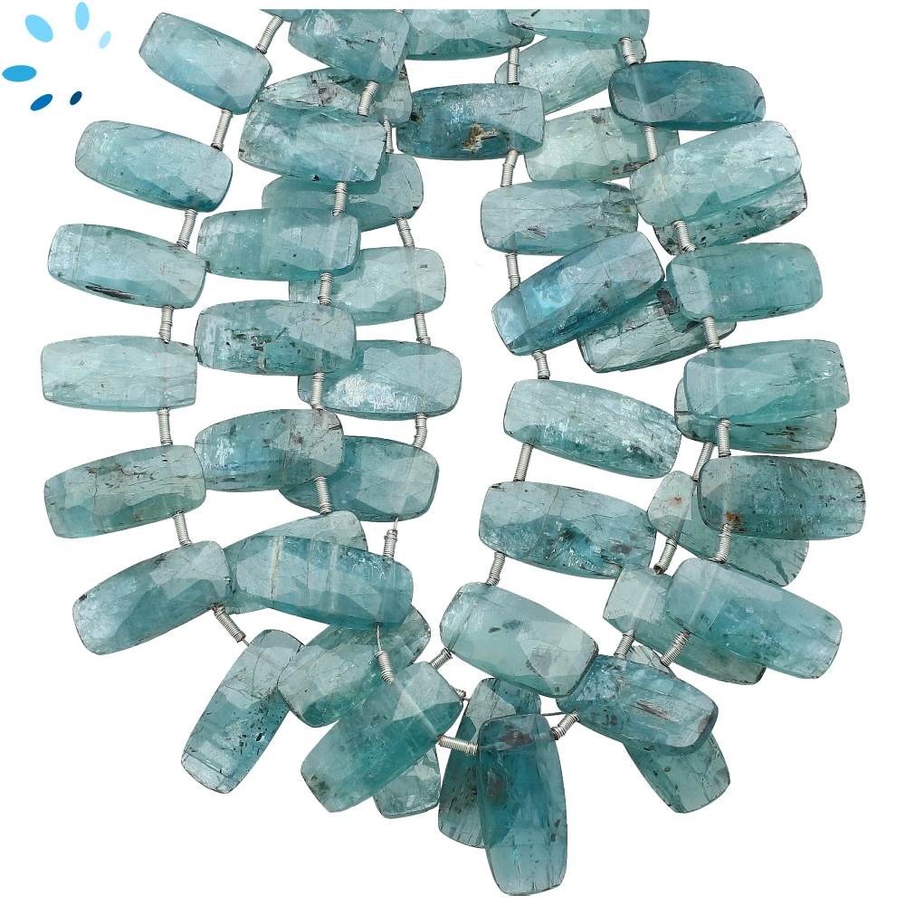 Teal Blue Kyanite Faceted Rectangle Top Drilled Beads 15x7 - 17x8mm - 8 Inch Strand