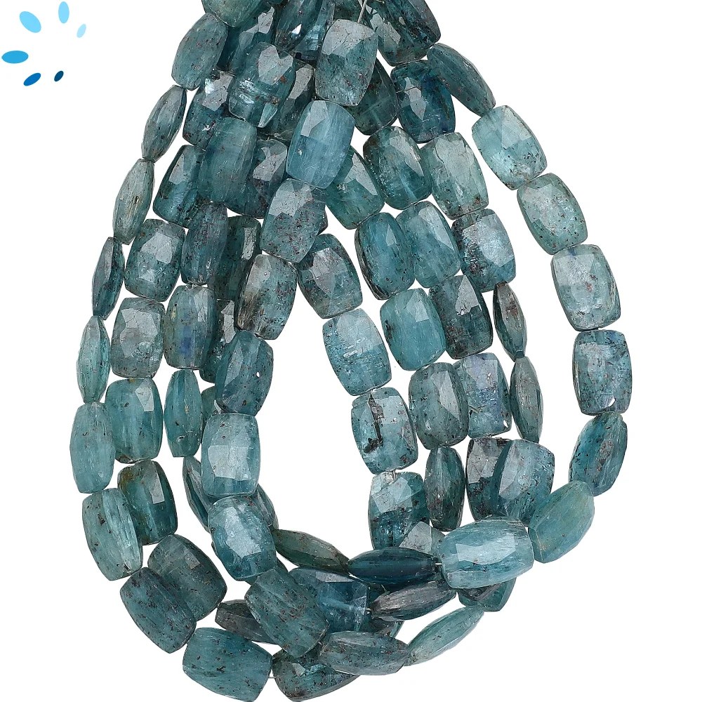 Teal Blue Kyanite Faceted Rectangle Top to Bottom Drilled Beads 9x7 - 10x8mm - 8 Inch Strand