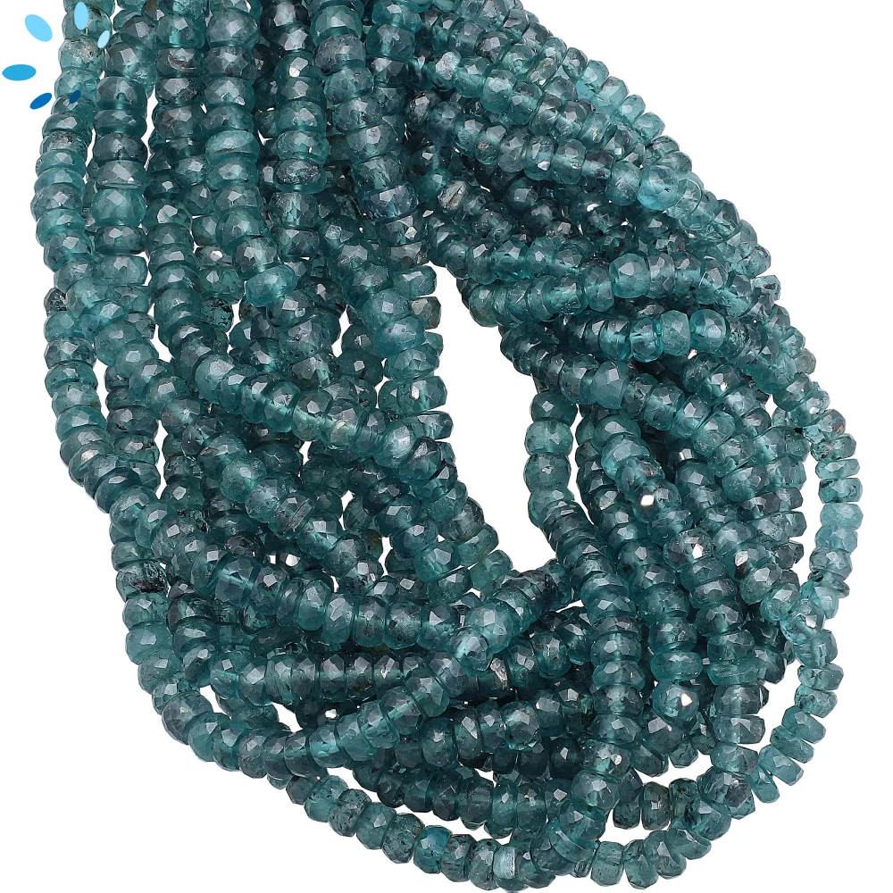 Teal Blue Kyanite Faceted Rondelle Center Drilled Beads 4mm - 13 Inch Strand