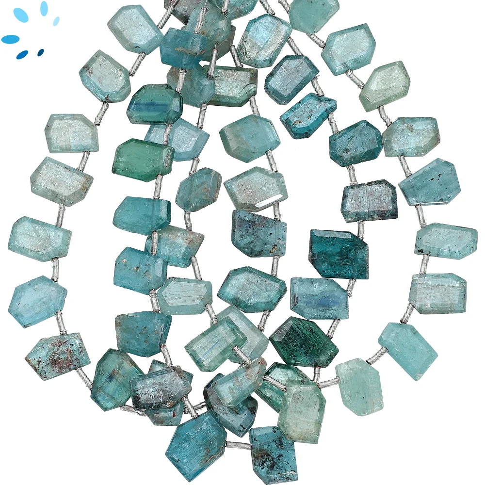 Teal Blue Kyanite Faceted Slice Top Drilled Beads 11x9mm - 8 Inch Strand