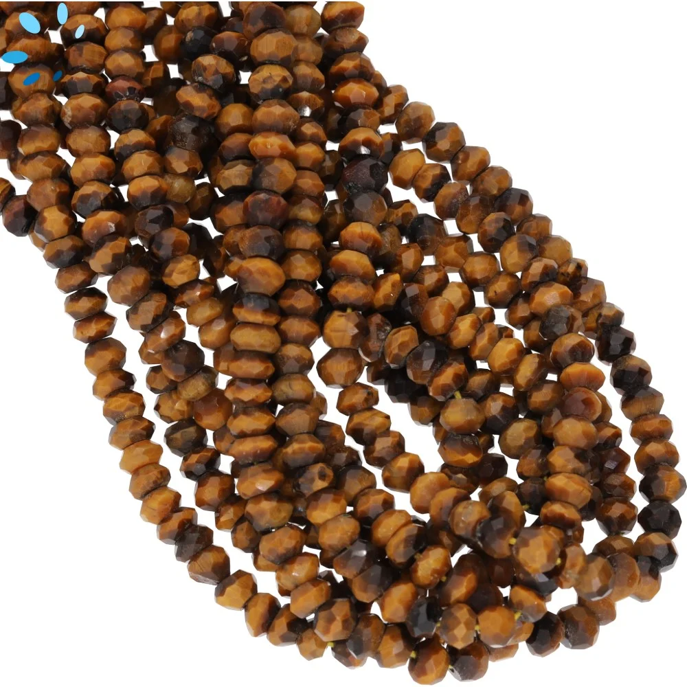 Tiger Eye Faceted Rondelle Center Drilled Beads 4mm - 14 Inch Strand