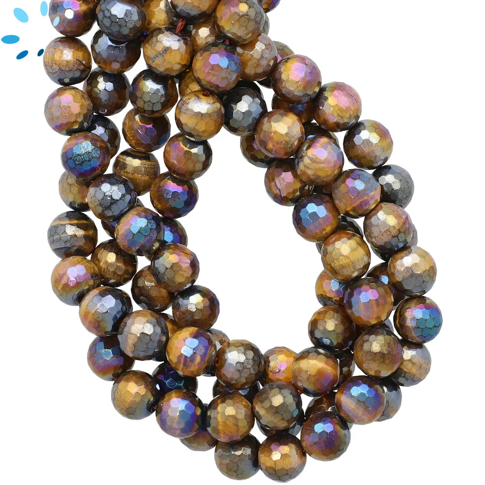Tiger Eye Faceted Round Top to Bottom Drilled Beads 10mm - 14 Inch Strand