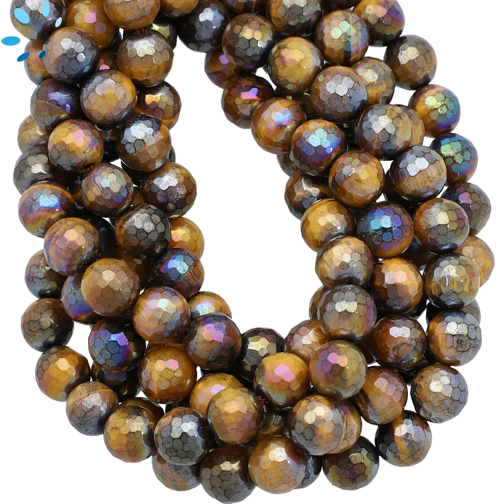 Tiger Eye Faceted Round Top to Bottom Drilled Beads 8mm - 14 Inch Strand