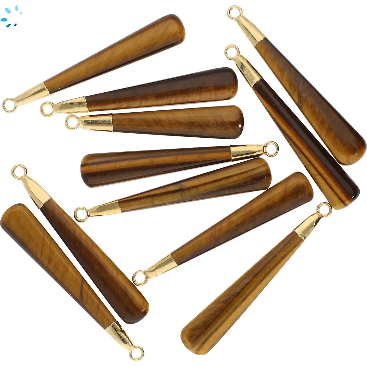 Tiger Eye Long Drop Pendant Charm 39x6 - 41x6mm 18k Gold Electroplated - Set of 2