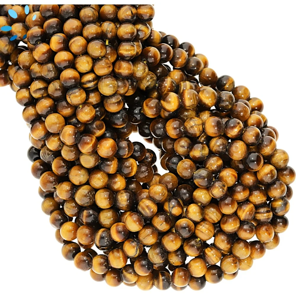 Tiger Eye Smooth Round Top to Bottom Drilled Beads 5mm - 14 Inch Strand