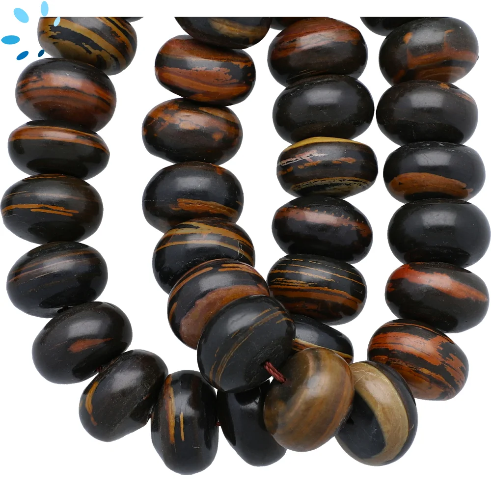 Tiger Wood Jasper Smooth Button Center Drilled Beads 16x10mm - 14 Inch Strand