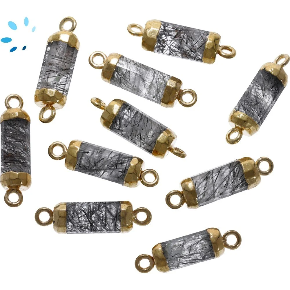 Tourmaline Quartz Barrel Connector 13x5mm 18k Gold Electroplated - Set of 4