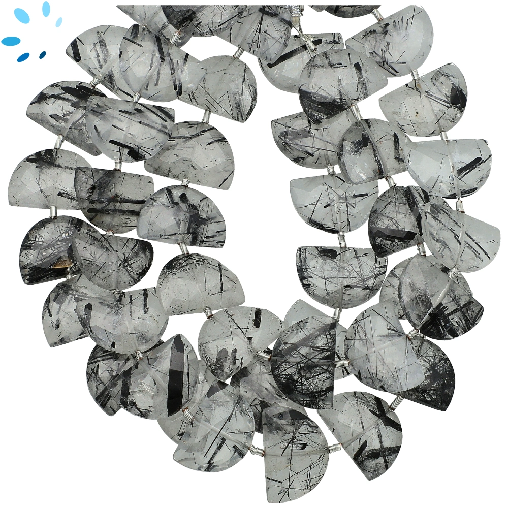 Tourmaline Quartz Faceted Half Moon Top to Bottom Drilled Beads 15x10mm - 8 Inch Strand