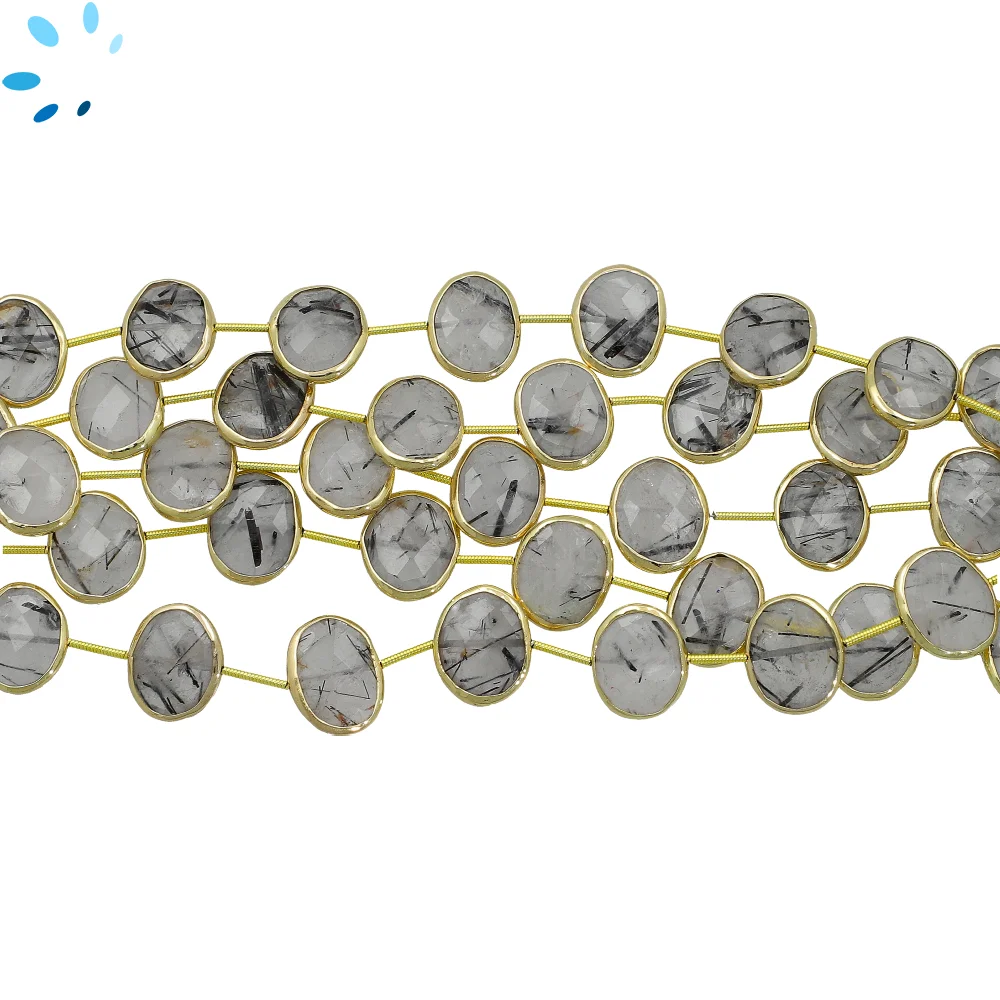 Tourmaline Quartz Faceted Nuggets Bezel Set Beads 15x12mm Center Drilled - 18k Gold Plated Sterling Silver