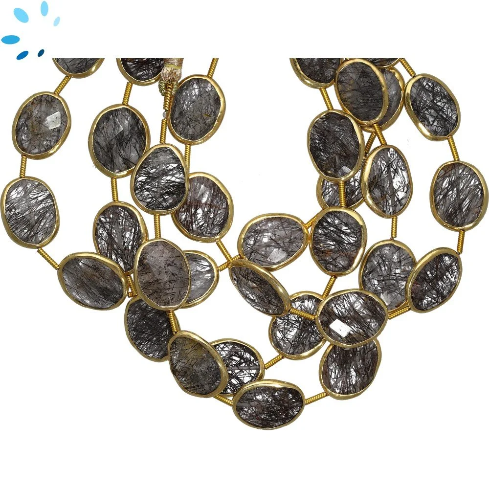 Tourmaline Quartz Faceted Nuggets Bezel Set Beads 15x12mm Top to Bottom Drilled - 18k Gold Plated Sterling Silver