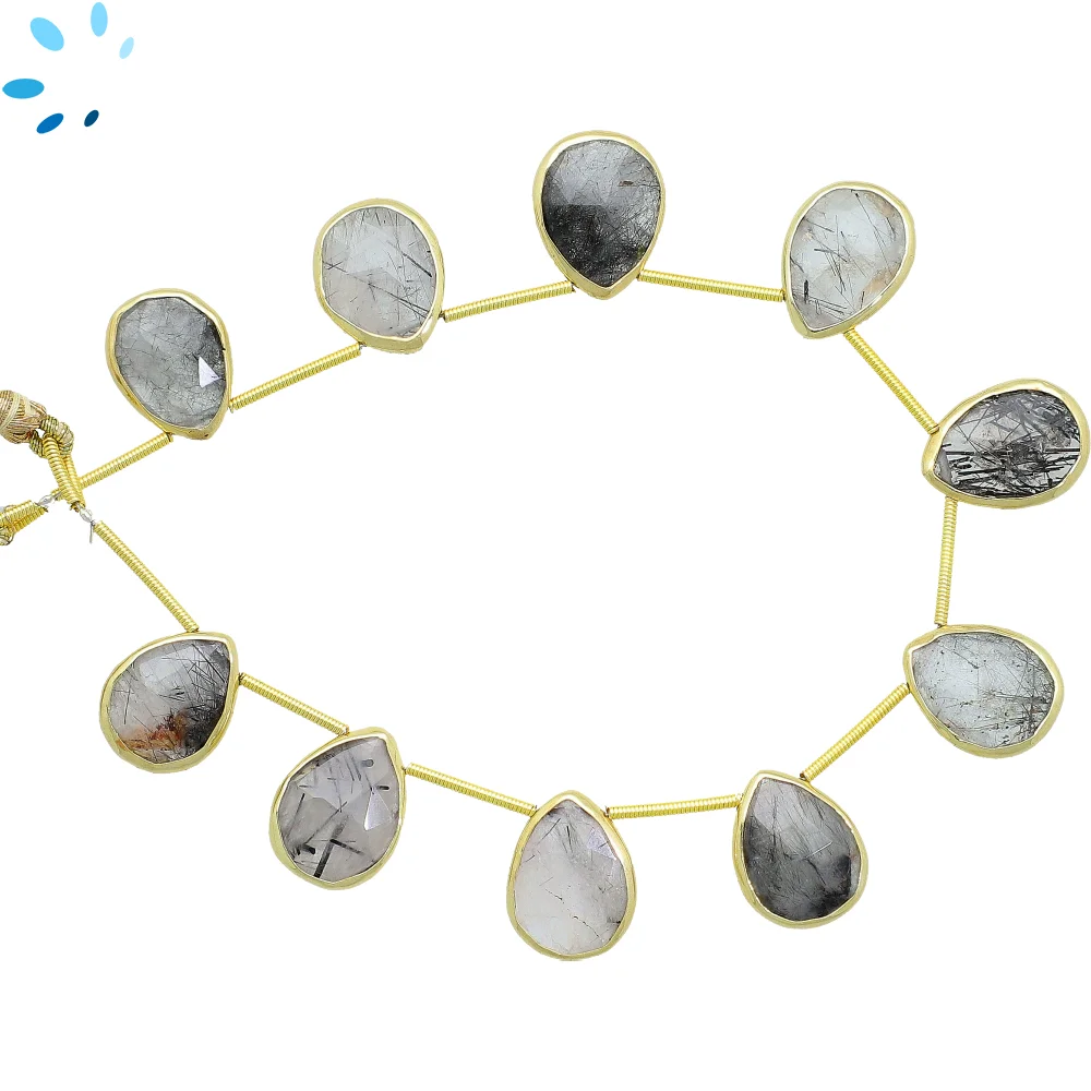 Tourmaline Quartz Faceted Pear Bezel Set Beads 14x10 - 16x12mm Top Drilled - 18k Gold Plated Sterling Silver