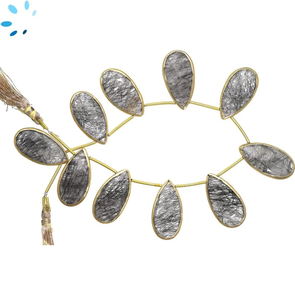 Tourmaline Quartz Faceted Pear Bezel Set Beads 24x12 - 28x14mm Top Drilled - 18k Gold Plated Sterling Silver