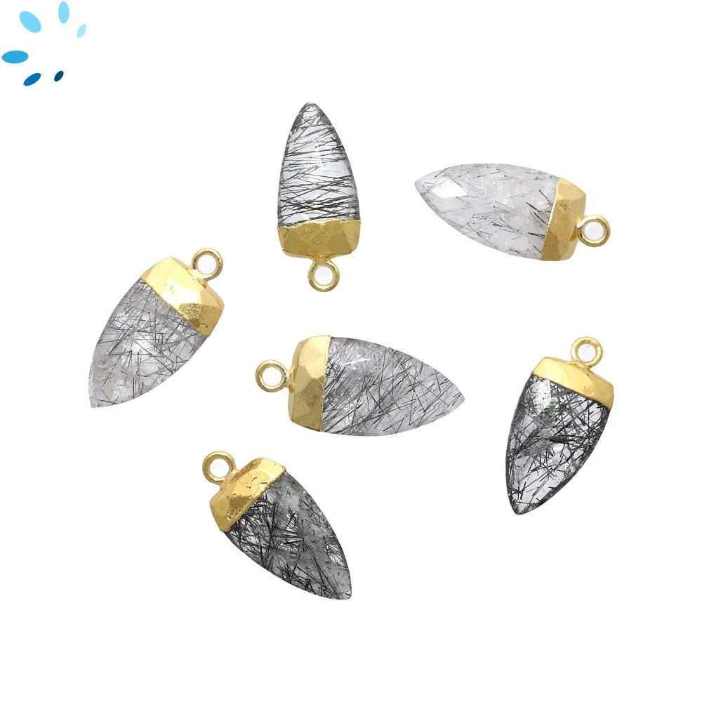 Tourmaline Quartz Half Marquise Charm Pendant 18X10mm 18k Gold Electroplated - Set of 2