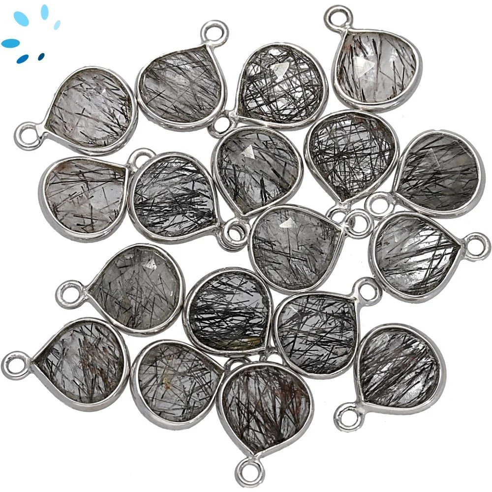 Tourmaline Quartz Heart Bezel Charm Pendant 9mm - Platinum Plated Sterling Silver - Set of 4