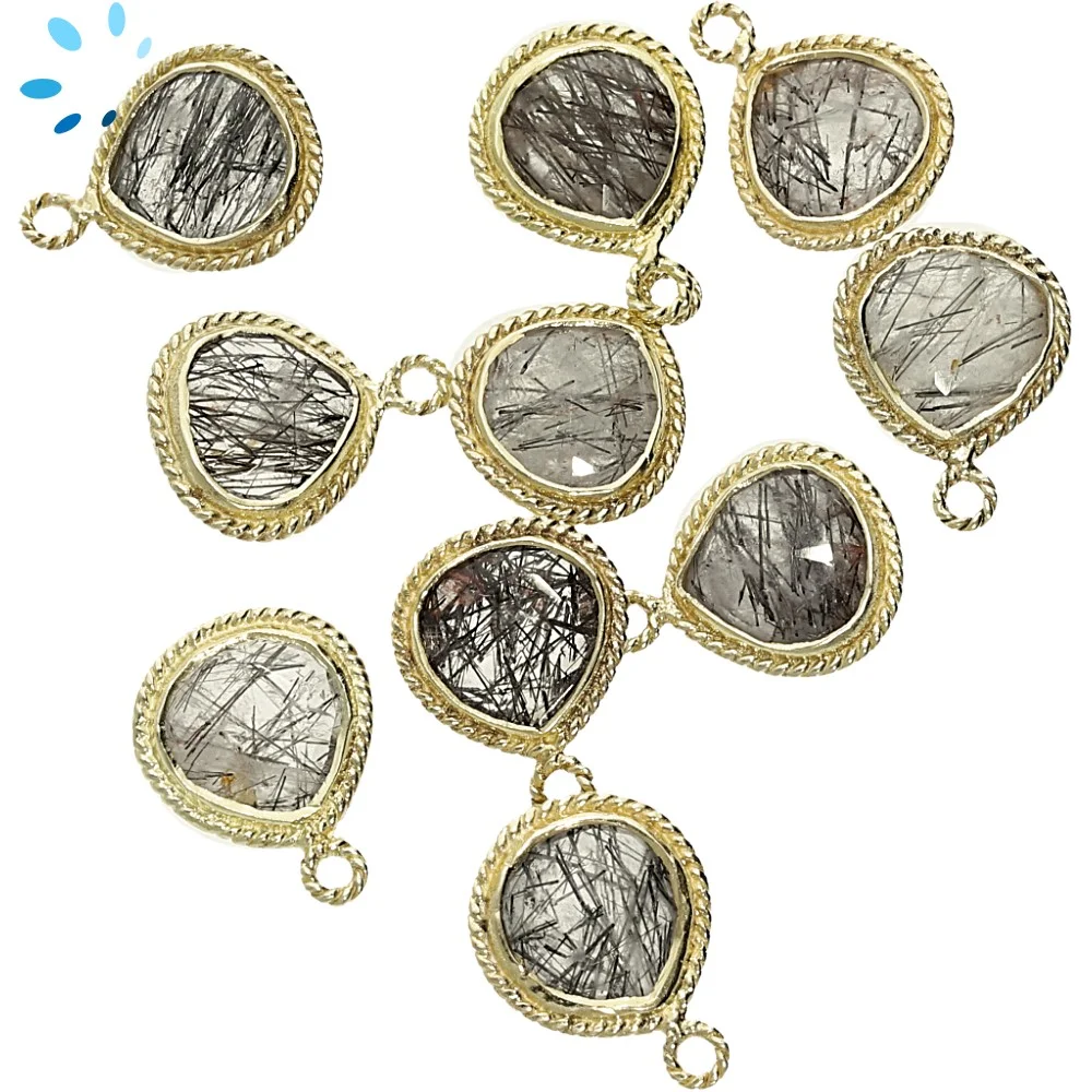 Tourmaline Quartz Heart Twisted Wire Bezel Pendant Charm 10mm - 18k Gold Plated Sterling Silver - Set of 4