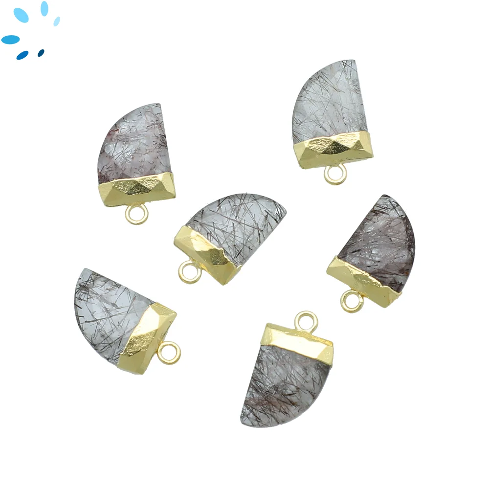Tourmaline Quartz Horn Pendant Charm 13x10 - 15x12mm 18k Gold Electroplated - Set of 4