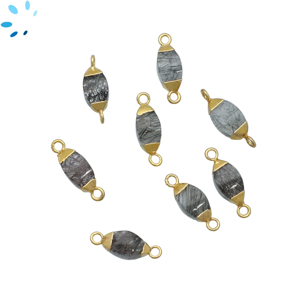Tourmaline Quartz Marquise Connector 10x5mm - 14x6mm 18kGold Electroplated - Set of 4