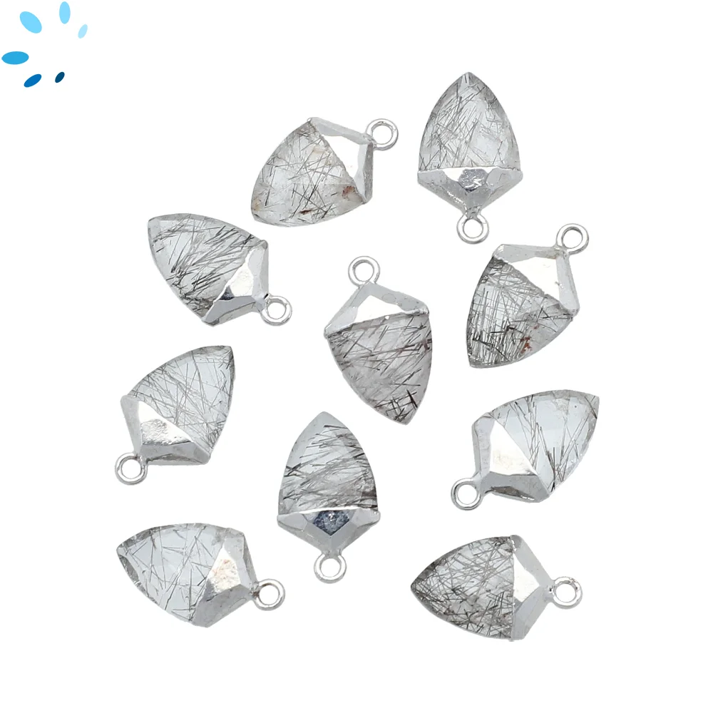 Tourmaline Quartz Shield Charm Pendant 14x12mm Silver Electroplated - Set of 4