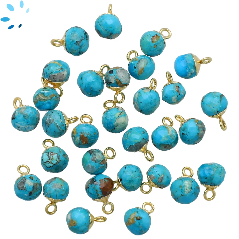 Turquoise Berry Pendant Charm 7mm 18k Gold Electroplated - Set of 4