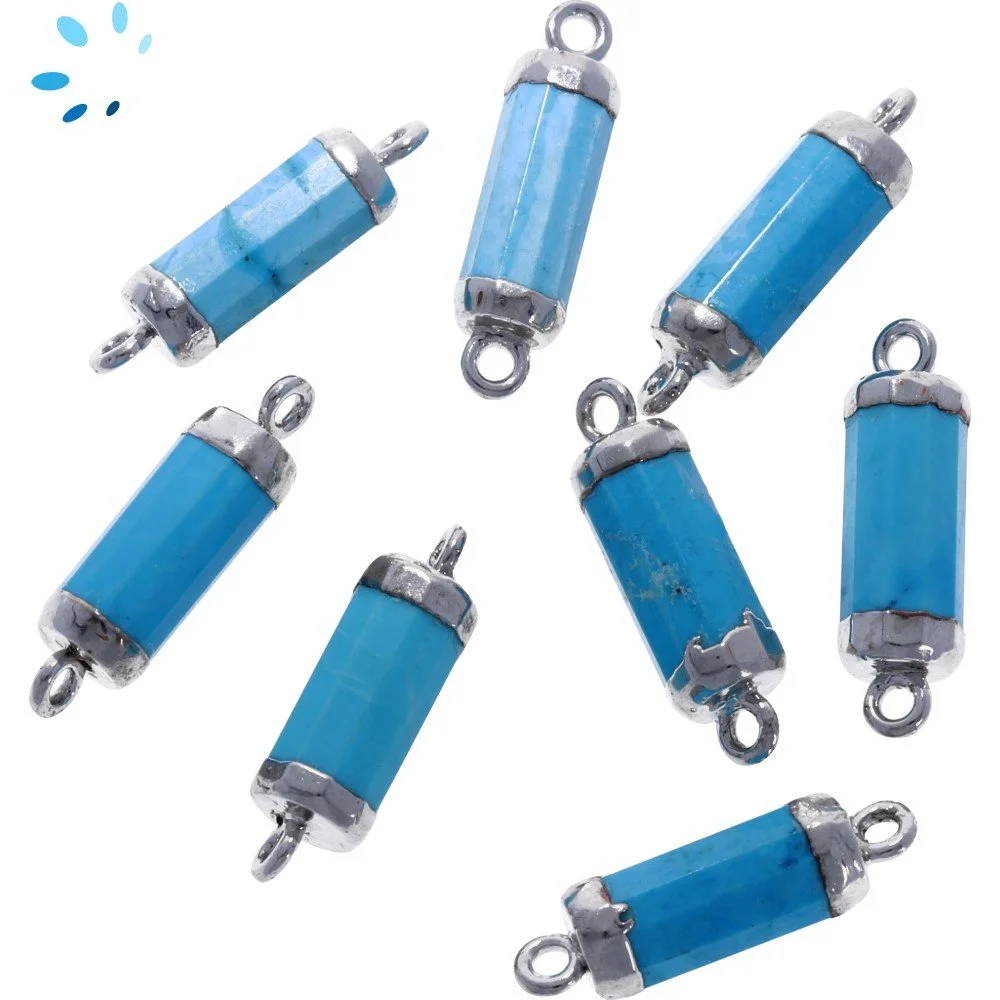 Turquoise Color Howlite Barrel Connector 13x5mm Platinum Electroplated - Set of 4