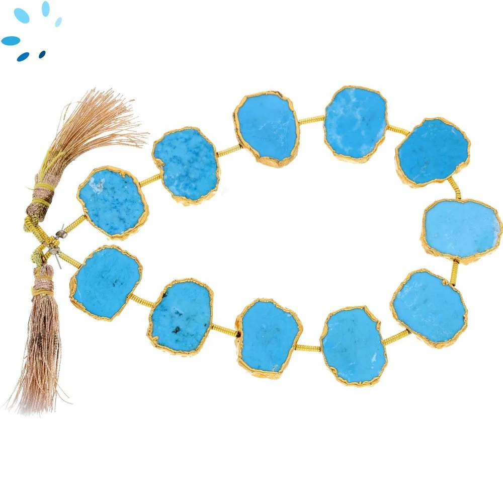 Turquoise Color Howlite Center Drilled Slice Beads 15x11 - 17x13mm - 18k Gold Electroplated