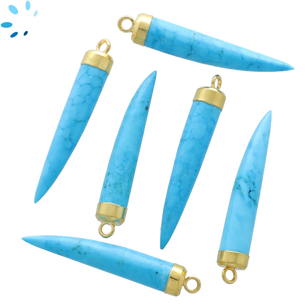Turquoise Color Howlite Chili Shape Pendant Charm 35x6 - 38x6mm 18k Gold Electroplated - Set of 2