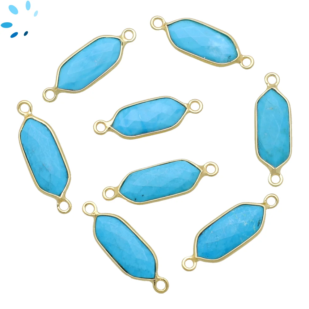 Turquoise Color Howlite Elongated Hexagon Bezel Connector 16x7 - 18x8mm - 18k Gold Plated Sterling Silver - Set of 4