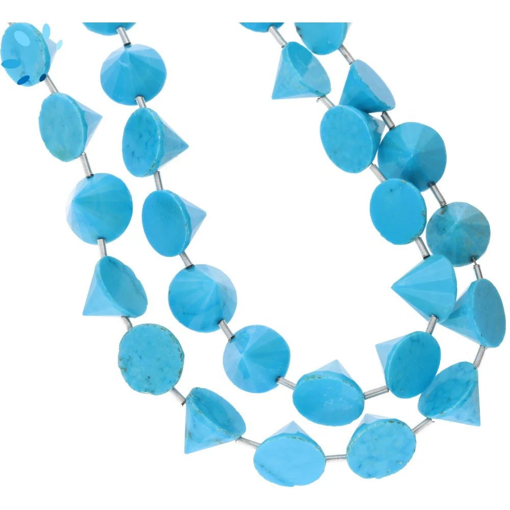 Turquoise Color Howlite Faceted Cone Top Drilled Beads 9x6mm - 8 Inch Strand