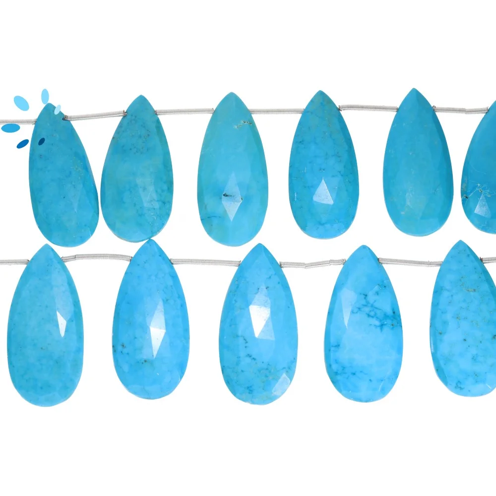 Turquoise Color Howlite Faceted Long Pear Top Drilled Beads 16x13 - 18x14mm - 8 Inch Strand