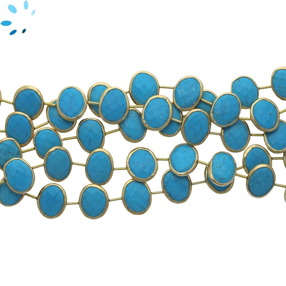 Turquoise Color Howlite Faceted Nuggets Bezel Set Beads 15x12mm Center Drilled - 18k Gold Plated Sterling Silver