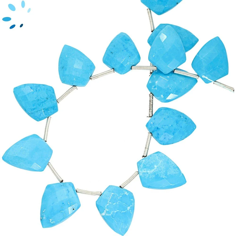 Turquoise Color Howlite Faceted Shield Top Drilled Beads 10x13mm - 8 Inch Strand
