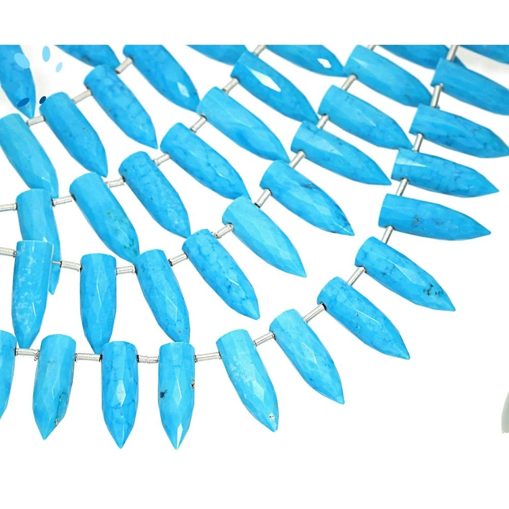Turquoise Color Howlite Faceted Spike Top Drilled Beads 13x4 - 16x5mm - 8 Inch Strand