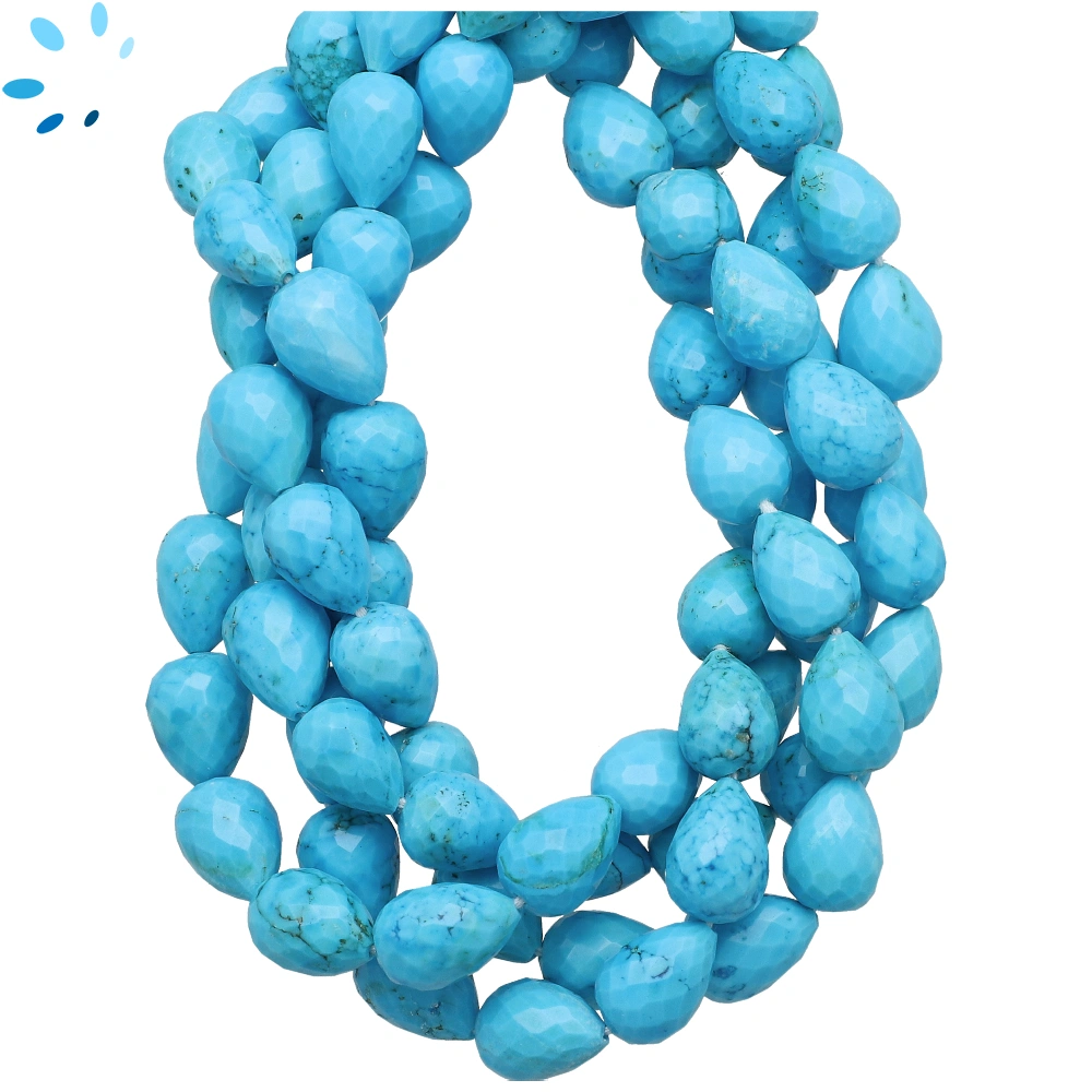 Turquoise Color Howlite Faceted Tear Drop Top to Bottom Drilled Beads 11x8mm - 13 Inch Strand