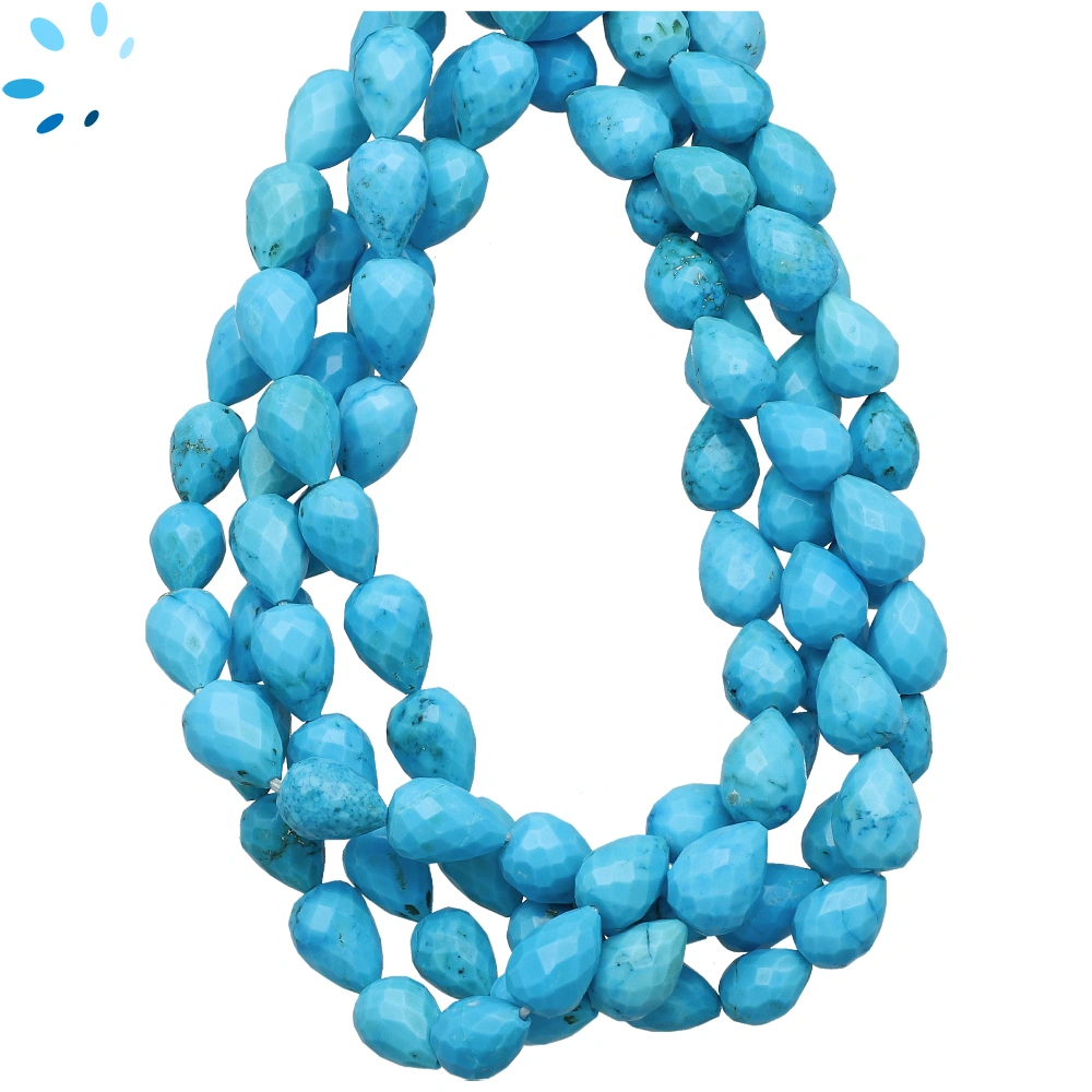 Turquoise Color Howlite Faceted Tear Drop Top to Bottom Drilled Beads 9x6mm - 13 Inch Strand