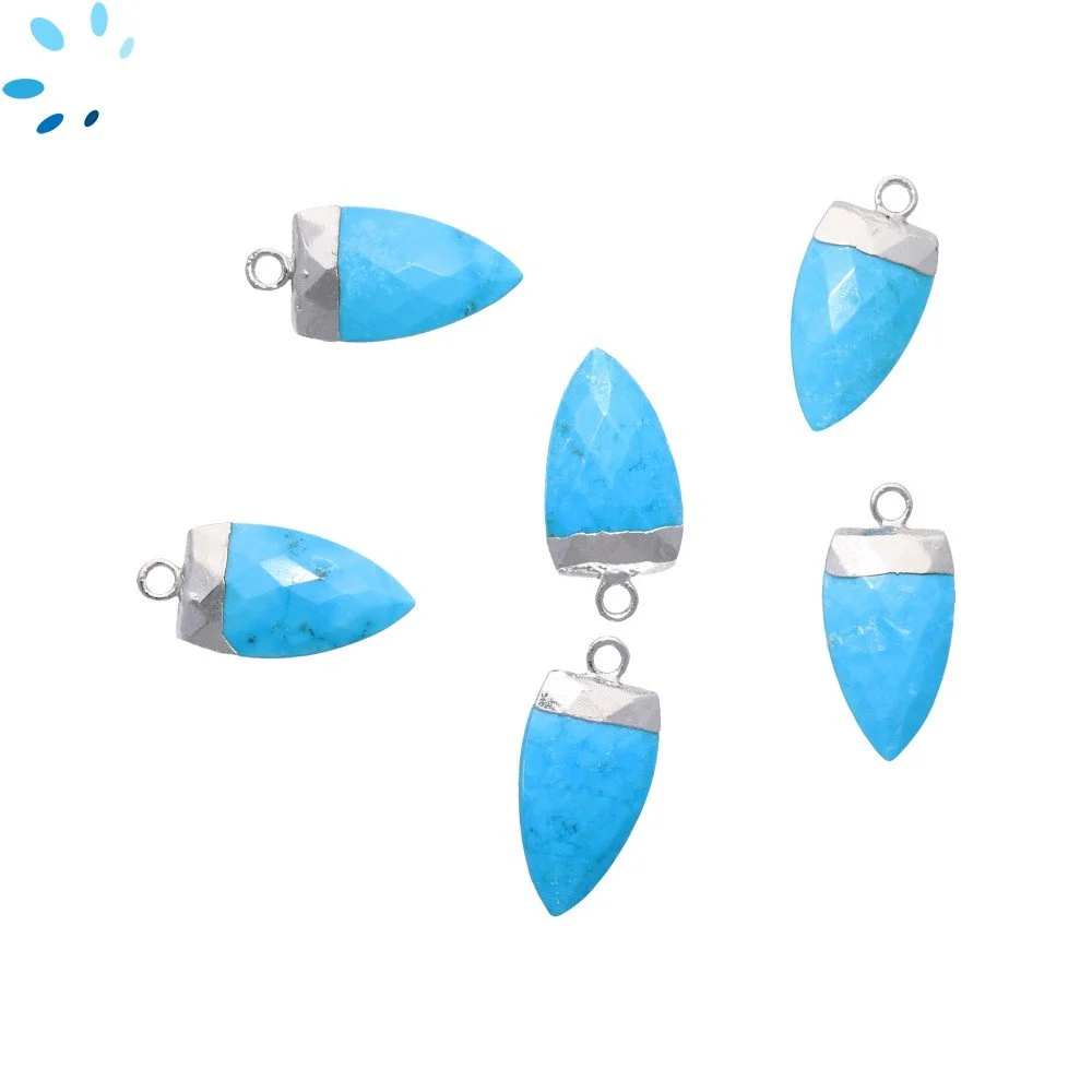 Turquoise Color Howlite Half Marquise Charm Pendant 18X10mm Silver Electroplated - Set of 2