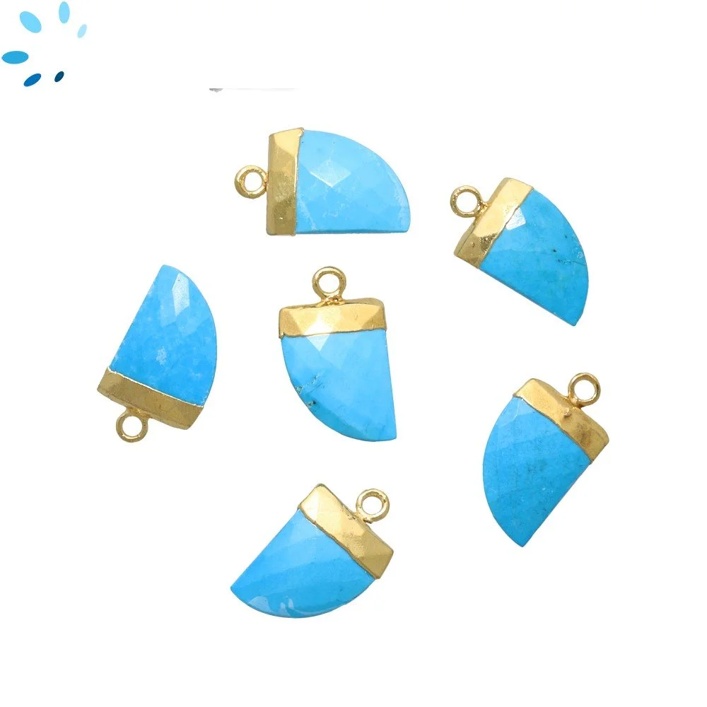Turquoise Color Howlite Horn Pendant Charm 13x10 - 15x12mm 18k Gold Electroplated - Set of 4