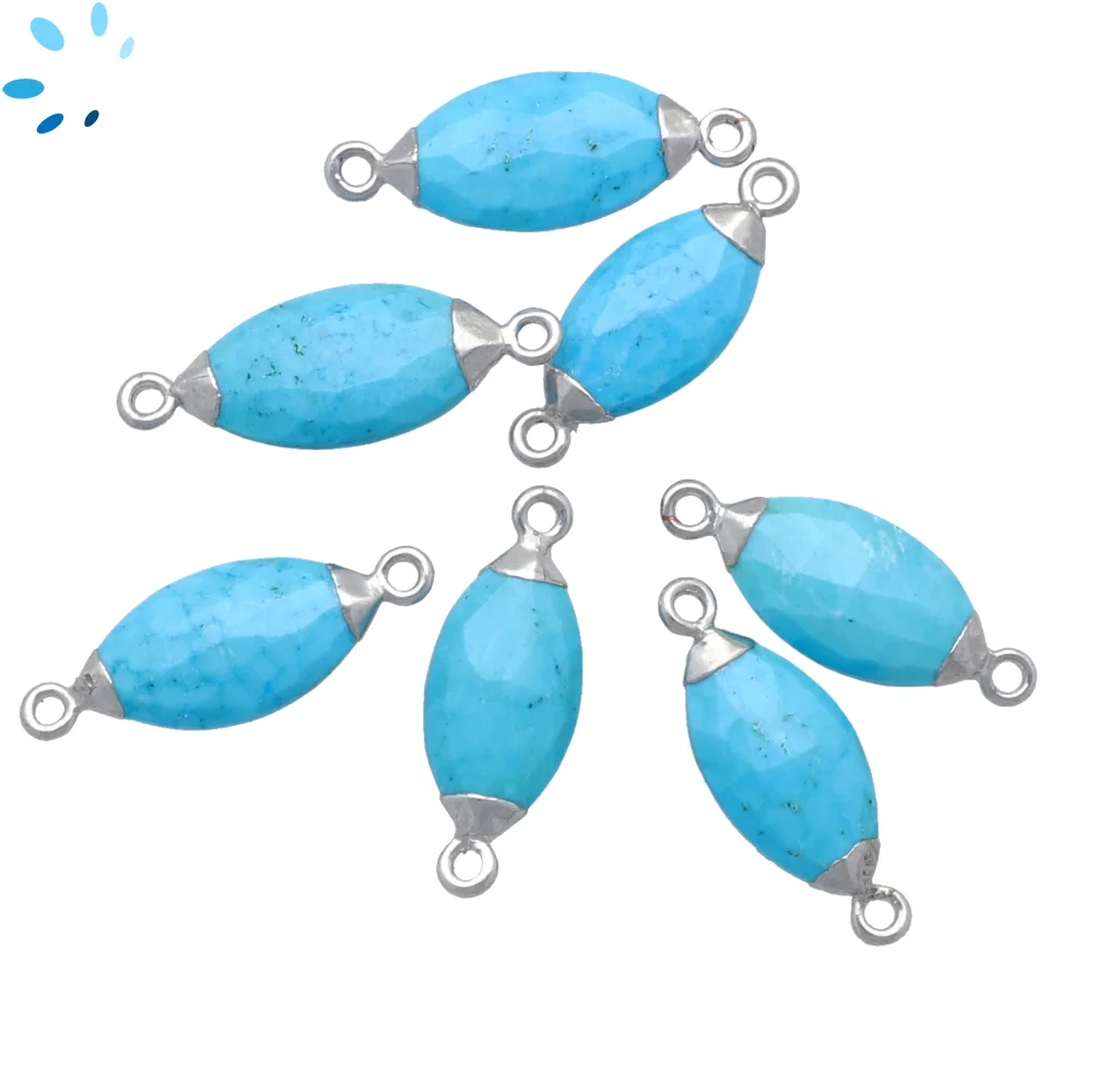 Turquoise Color Howlite Marquise Connector 14x7 - 16x9mm Platinum Electroplated - Set of 4