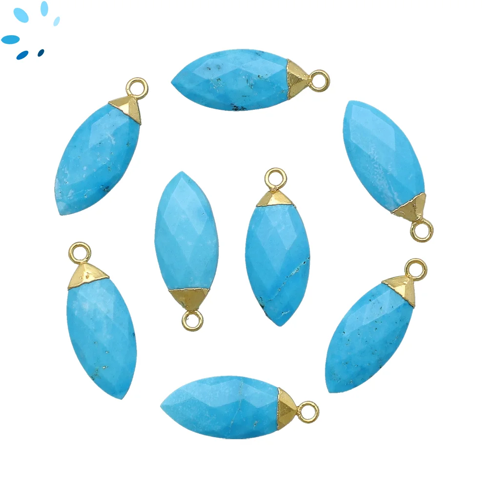 Turquoise Color Howlite Marquise Pendant Charm 16x7 - 18x8mm 18k Gold Electroplated - Set of 4