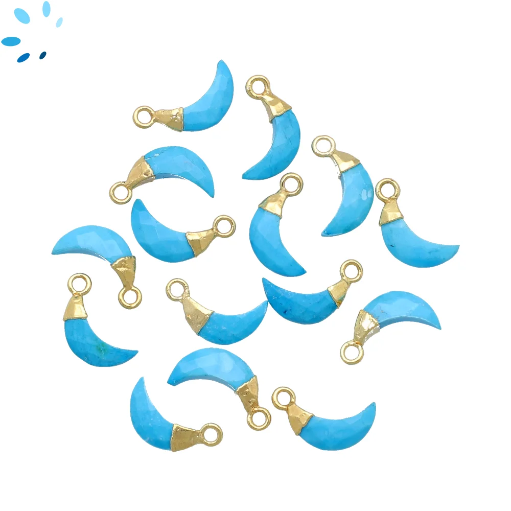 Turquoise Color Howlite Moon Charm Pendant 9x3mm 18k Gold Electroplated - Set of 4