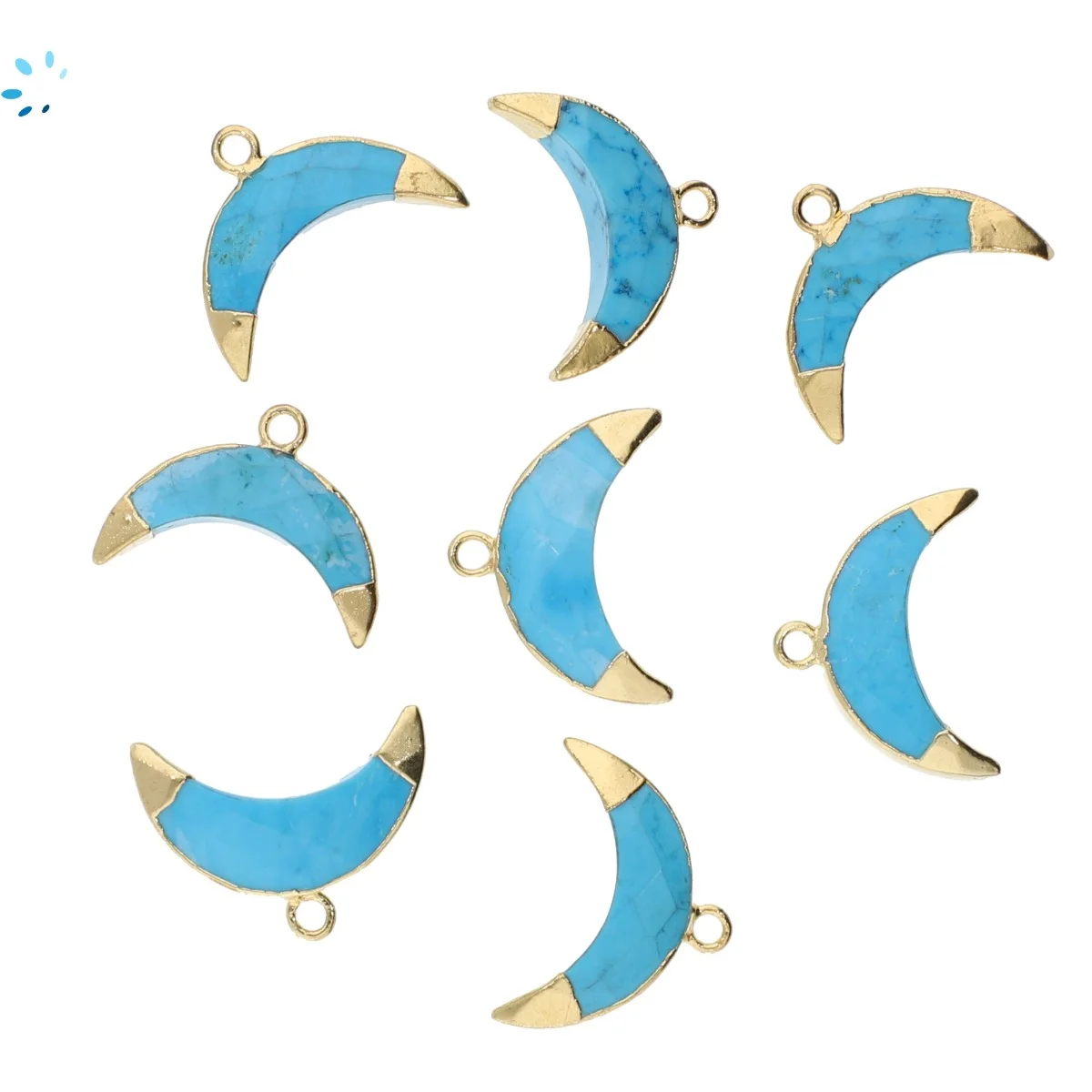 Turquoise Color Howlite Moon Pendant Charm 15x5 - 17x6mm 18k Gold Electroplated - Set of 4