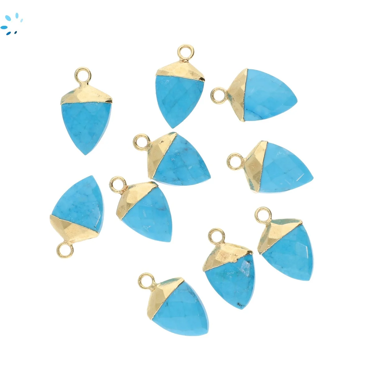 Turquoise Color Howlite Shield Pendant Charm 12x10 - 14x12mm 18k Gold Electroplated - Set of 4