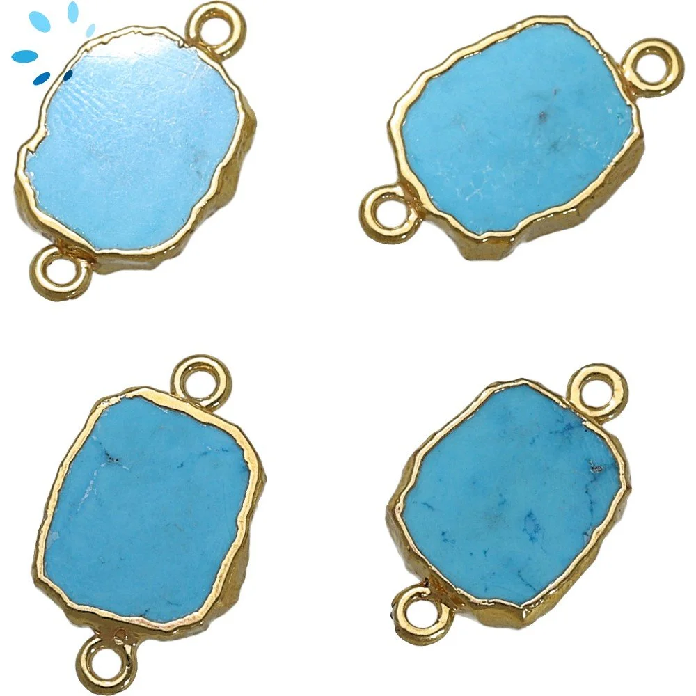 Turquoise Color Howlite Slice Connector 15x12mm 18kGold Electroplated - Set of 4