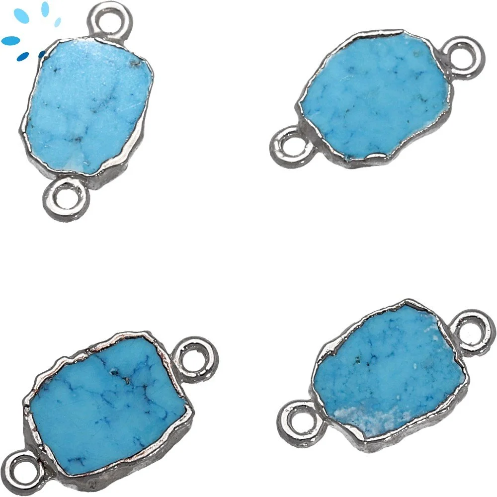 Turquoise Color Howlite Slice Connector 15x12mm Silver Electroplated - Set of 4