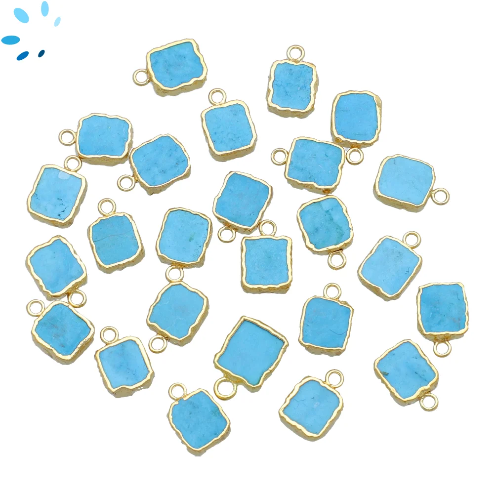 Turquoise Color Howlite Slice Pendant Charm 8x6 - 10x7mm 18k Gold Electroplated - Set of 4