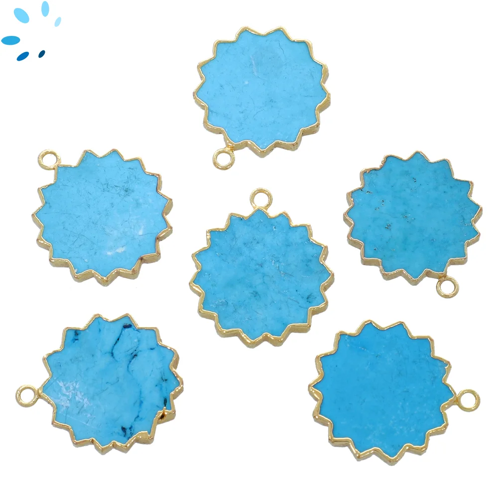 Turquoise Color Howlite Sun Pendant Charm 18mm 18k Gold Electroplated - Set of 2