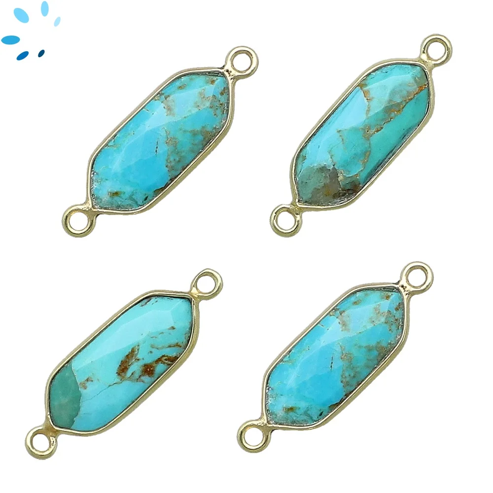 Turquoise Elongated Hexagon Bezel Connector 16x7 - 18x8mm - 18k Gold Plated Sterling Silver - Set of 4