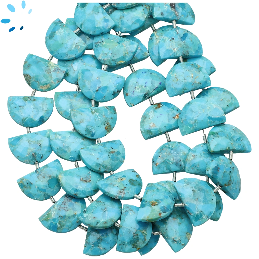 Turquoise Faceted Half Moon Top to Bottom Drilled Beads 15x10mm - 8 Inch Strand