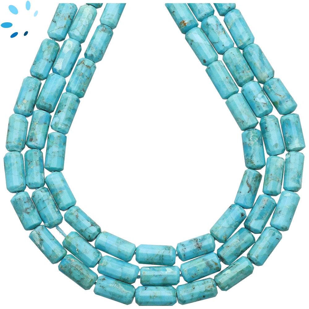 Turquoise Faceted Tube Top to Bottom Drilled Beads 11x5mm - 13 Inch Strand