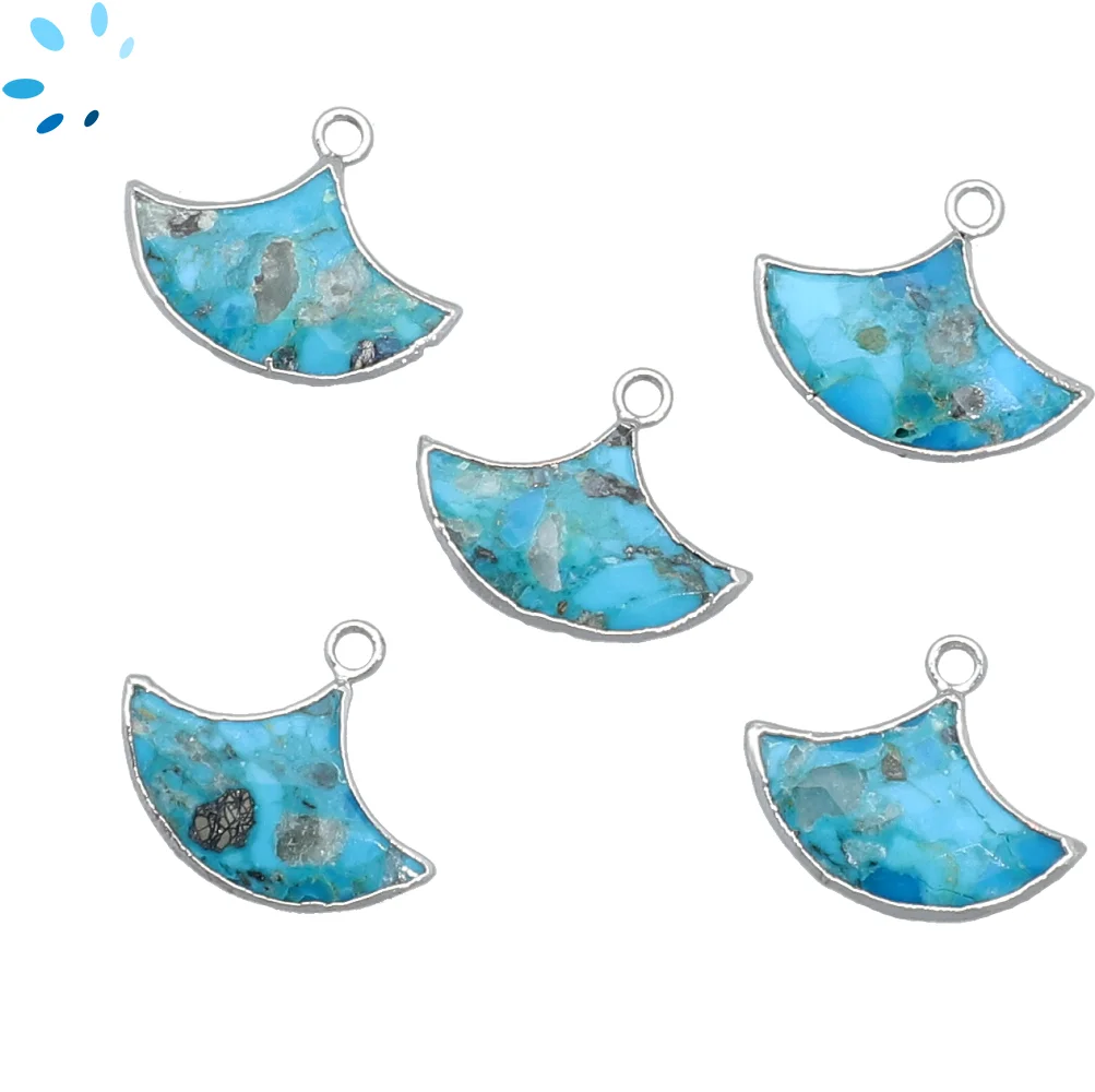 Turquoise Fan Charm Pendant 20x13 - 23x15mm Platinum Electroplated -  Set of 2