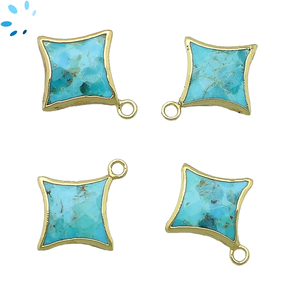 Turquoise Four Point Star Charm Pendant 15x15mm 18k Gold Electroplated - Set of 4
